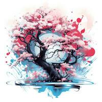 sakura albero ciliegia giocoso illustrazione schizzo collage espressive opera d'arte clipart pittura foto