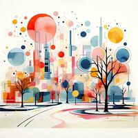 paesaggio futuristico paesaggio urbano giocoso illustrazione schizzo collage espressive opera d'arte clipart foto