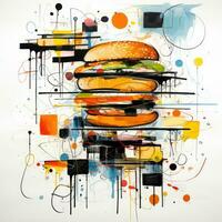 grande hamburger cibo astratto caricatura surreale giocoso pittura illustrazione tatuaggio geometria moderno foto