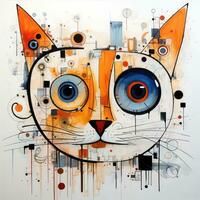 gatto gattino viso astratto caricatura surreale giocoso pittura illustrazione tatuaggio geometria moderno foto