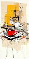 tè caffè tazza astratto moderno arte pittura collage tela espressione illustrazione opera d'arte foto