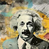 einstein viso astratto collage album giallo retrò Vintage ▾ surrealistico illustrazione foto