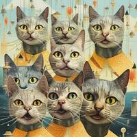 lotto gatti famiglia astratto collage album giallo retrò Vintage ▾ surrealistico illustrazione foto