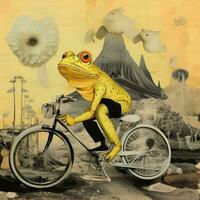 rana bicicletta cavalcata astratto collage album giallo retrò Vintage ▾ surrealistico illustrazione foto