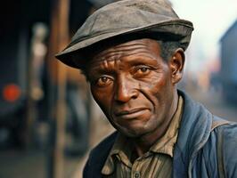 africano americano uomo a partire dal il presto 1900 colorato vecchio foto ai generativo