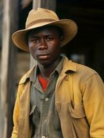 africano americano uomo a partire dal il presto 1900 colorato vecchio foto ai generativo