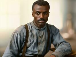 africano americano uomo a partire dal il presto 1900 colorato vecchio foto ai generativo