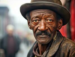 africano americano uomo a partire dal il presto 1900 colorato vecchio foto ai generativo