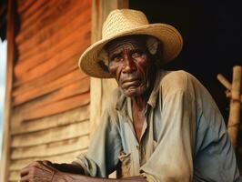 africano americano uomo a partire dal il presto 1900 colorato vecchio foto ai generativo