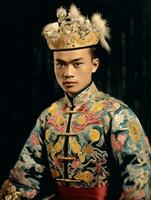 asiatico uomo a partire dal il presto 1900 colorato vecchio foto ai generativo