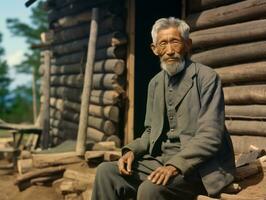 asiatico uomo a partire dal il presto 1900 colorato vecchio foto ai generativo