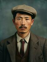 asiatico uomo a partire dal il presto 1900 colorato vecchio foto ai generativo