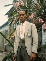 asiatico uomo a partire dal il presto 1900 colorato vecchio foto ai generativo