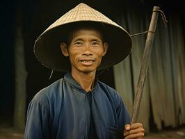 asiatico uomo a partire dal il presto 1900 colorato vecchio foto ai generativo