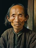 asiatico uomo a partire dal il presto 1900 colorato vecchio foto ai generativo