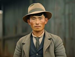 asiatico uomo a partire dal il presto 1900 colorato vecchio foto ai generativo