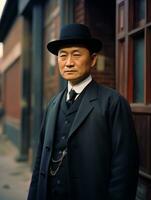 asiatico uomo a partire dal il presto 1900 colorato vecchio foto ai generativo