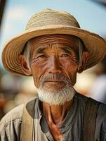 asiatico uomo a partire dal il presto 1900 colorato vecchio foto ai generativo