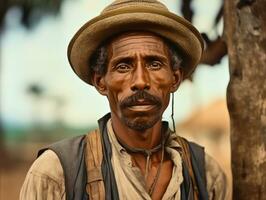 brasiliano uomo a partire dal il presto 1900 colorato vecchio foto ai generativo