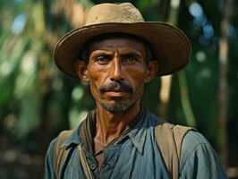 brasiliano uomo a partire dal il presto 1900 colorato vecchio foto ai generativo