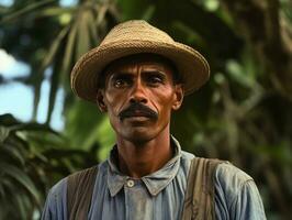 brasiliano uomo a partire dal il presto 1900 colorato vecchio foto ai generativo