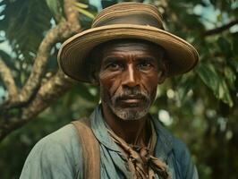 brasiliano uomo a partire dal il presto 1900 colorato vecchio foto ai generativo