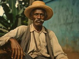 brasiliano uomo a partire dal il presto 1900 colorato vecchio foto ai generativo