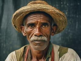 brasiliano uomo a partire dal il presto 1900 colorato vecchio foto ai generativo