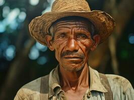 brasiliano uomo a partire dal il presto 1900 colorato vecchio foto ai generativo