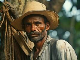 brasiliano uomo a partire dal il presto 1900 colorato vecchio foto ai generativo