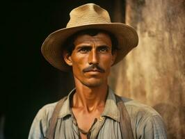 brasiliano uomo a partire dal il presto 1900 colorato vecchio foto ai generativo