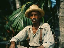 brasiliano uomo a partire dal il presto 1900 colorato vecchio foto ai generativo