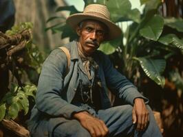 brasiliano uomo a partire dal il presto 1900 colorato vecchio foto ai generativo