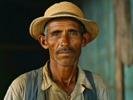 brasiliano uomo a partire dal il presto 1900 colorato vecchio foto ai generativo