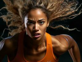 dinamico fotografia di femmina atleta ai generativo foto