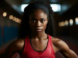 dinamico fotografia di femmina atleta ai generativo foto