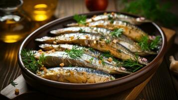 sardine. piccolo, oleoso pesce con un' forte gusto foto