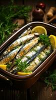 sardine. piccolo, oleoso pesce con un' forte gusto foto