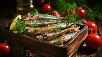 sardine. piccolo, oleoso pesce con un' forte gusto foto