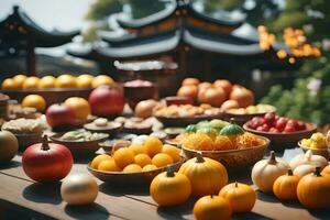 molti diverso tipi di frutta siamo su un' tavolo. ai-generato foto