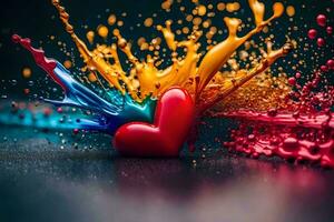 colorato dipingere spruzzi su un' cuore. ai-generato foto