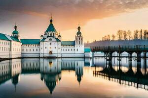 il bellissimo Chiesa di il santo attraversare a tramonto. ai-generato foto