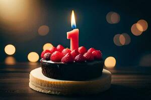 il primo compleanno torta con un' candela. ai-generato foto