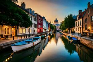 il canali di Bruges, Belgio. ai-generato foto