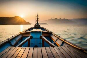 un' barca su il acqua a tramonto. ai-generato foto