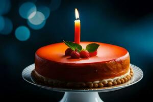 un' rosso torta con un' candela su superiore. ai-generato foto