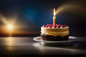 un' compleanno torta con un' candela su superiore. ai-generato foto