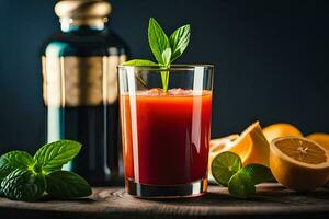 un' bicchiere di sangue arancia succo con menta le foglie. ai-generato foto