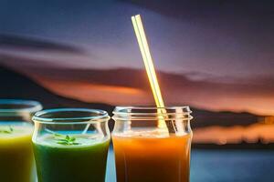 succo nel un' bicchiere con un' cannuccia. ai-generato foto