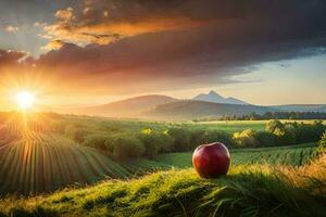 il Mela nel il tramonto. ai-generato foto